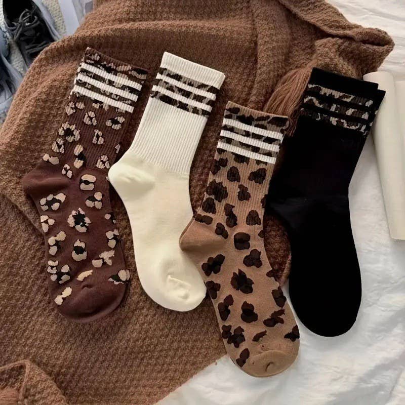 WOMAN ANIMAL LEOPARD HALF CREW THROWBACK SOCKS
