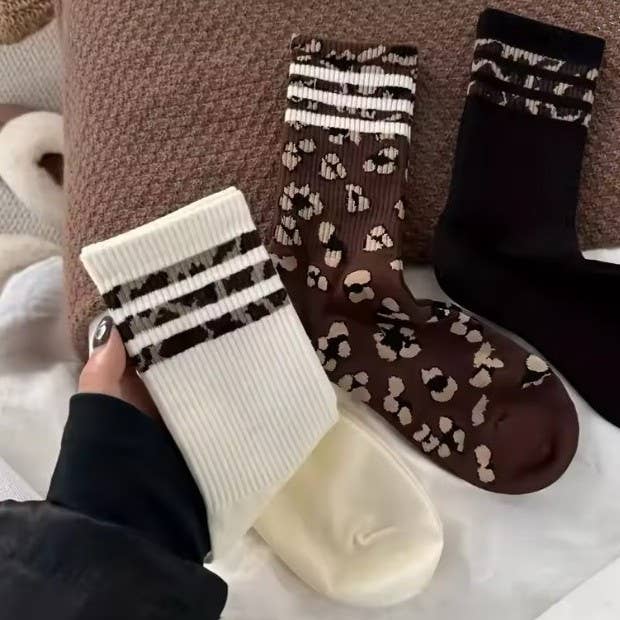 WOMAN ANIMAL LEOPARD HALF CREW THROWBACK SOCKS