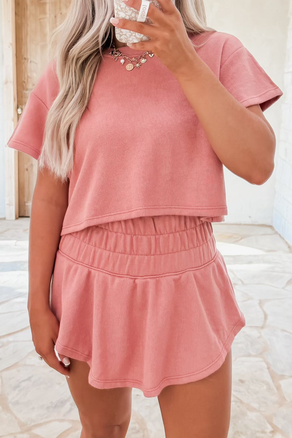 Blossom 2pcs Cropped Tee and Ruffle High Waist Skort Set: Blossom