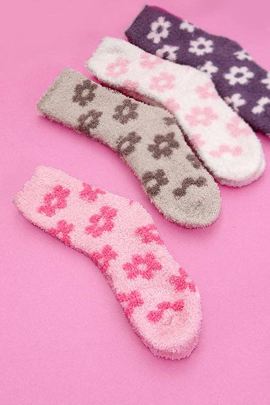 WARM CORAL FLEECE PLUSH DAISY FUZZY SOCKS